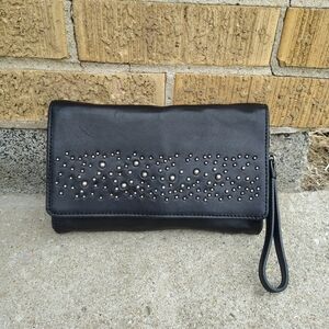 J. Jill Black Studded Leather Flap Wristlet